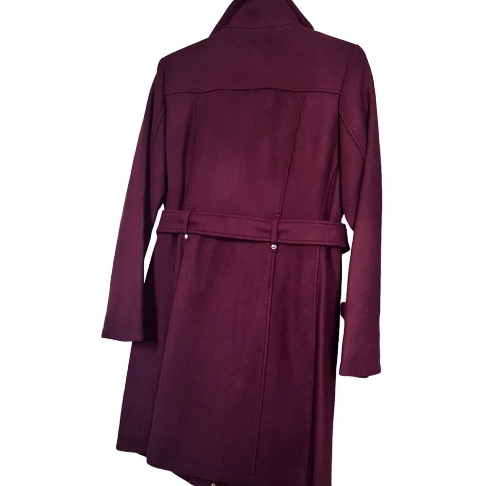 Michael Kors Womens Red Wine Full Zip Snap Belted Wool Blend Pea Coat Sz M New